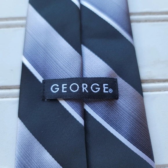 Lot Of 3 George Neck Tie Blue Black Pink Striped Zippered 100% Polyester Easy - Picture 4 of 12
